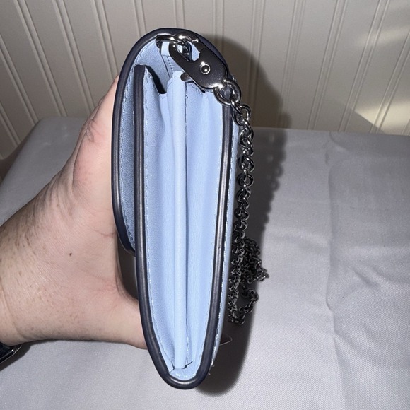 Lauren Ralph Lauren Light Baby Blue Leather Adair Wallet Chain Crossbody Bag - Picture 13 of 16